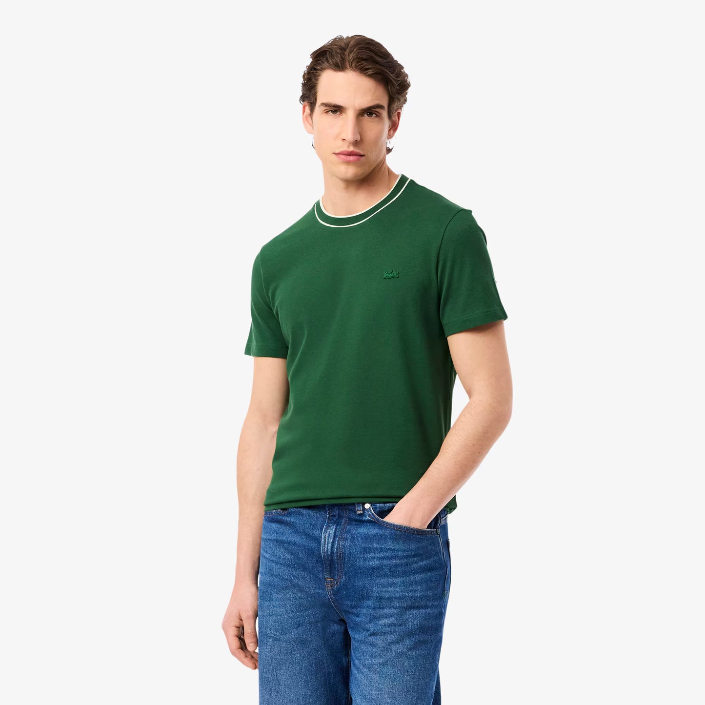 Stretch Pique Stripe Collar T-shirt