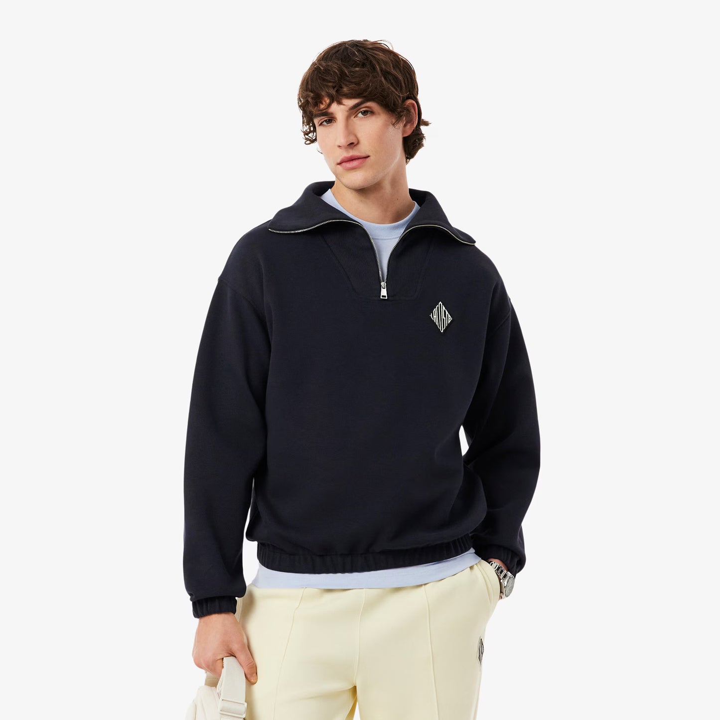 Loose Fit Zipped Neck Pique Sweatshirt
