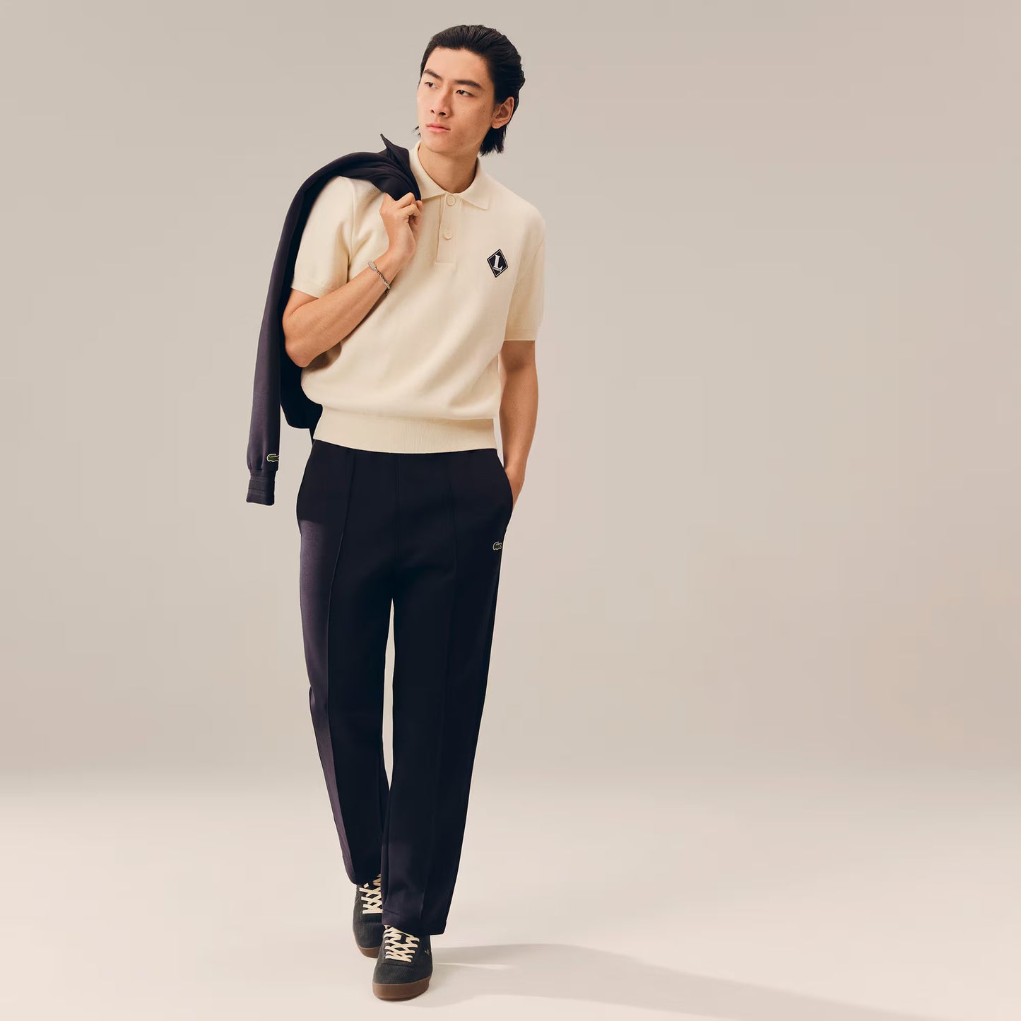 French Made Badge Accent Polo Collar Sweater
