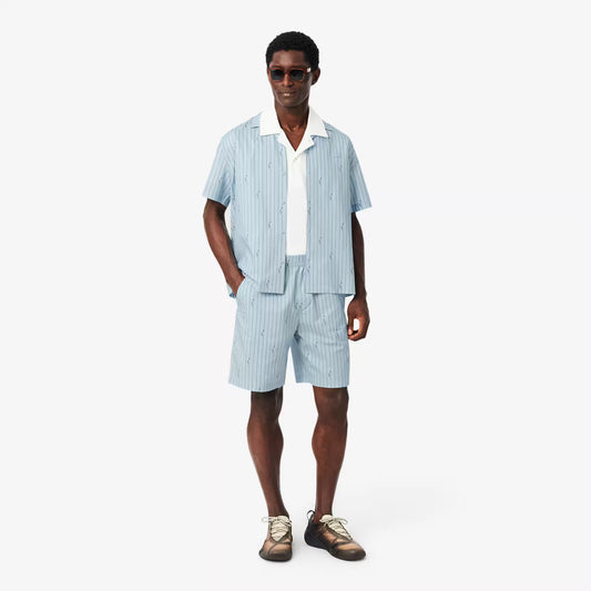 Crocodile Print Stripe Cotton Shorts