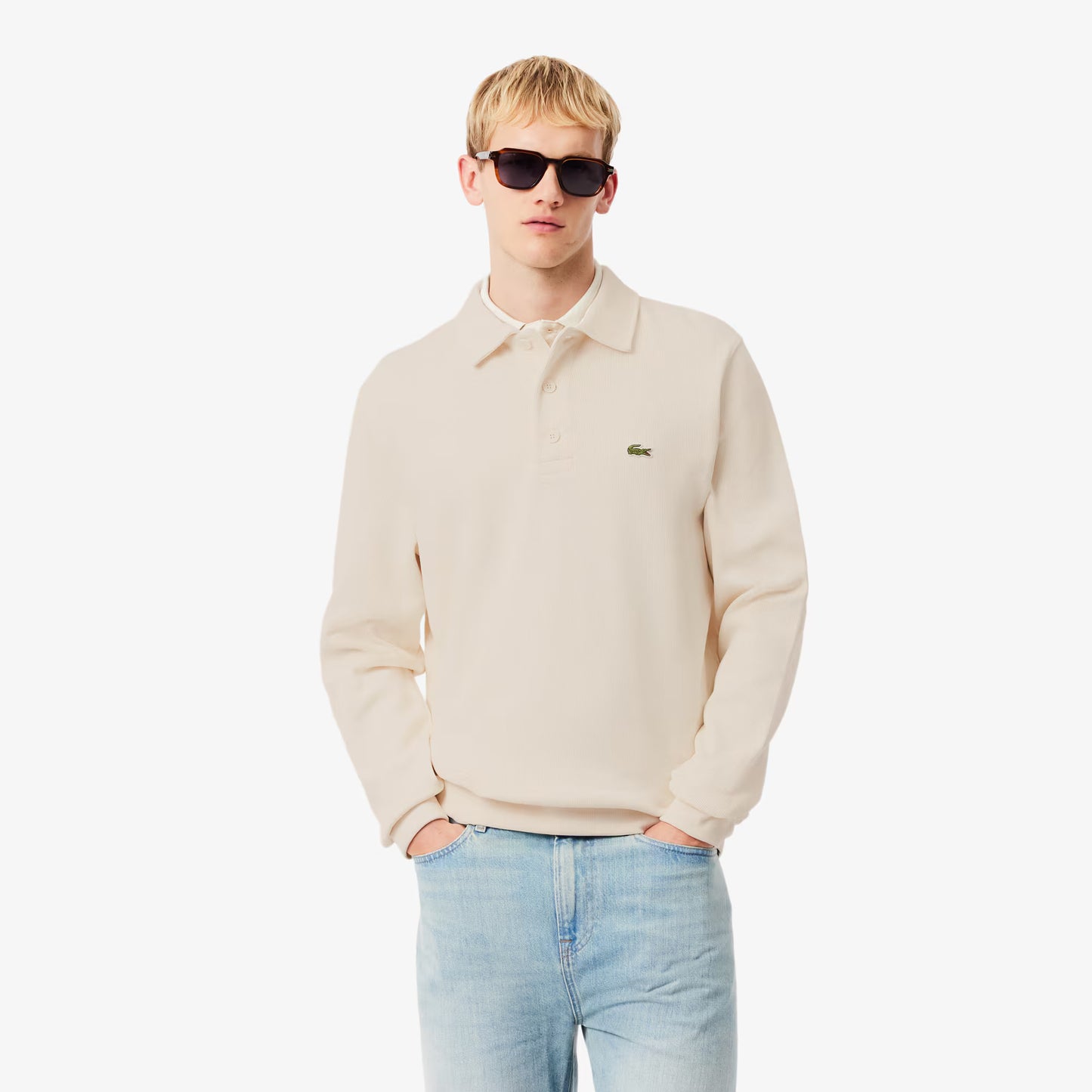 Geripptes Baumwoll-Polo-Sweatshirt
