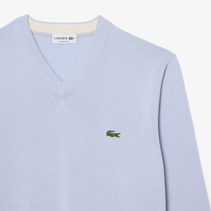 Monochromer Baumwoll-V-Ausschnitt-Pullover