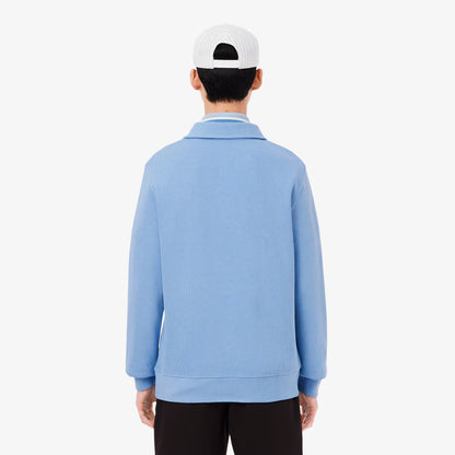 Ribbed Cotton Polo Collar Sweatshirt