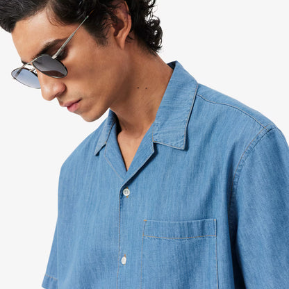 Relaxed Fit Open Neck Denim Shirt