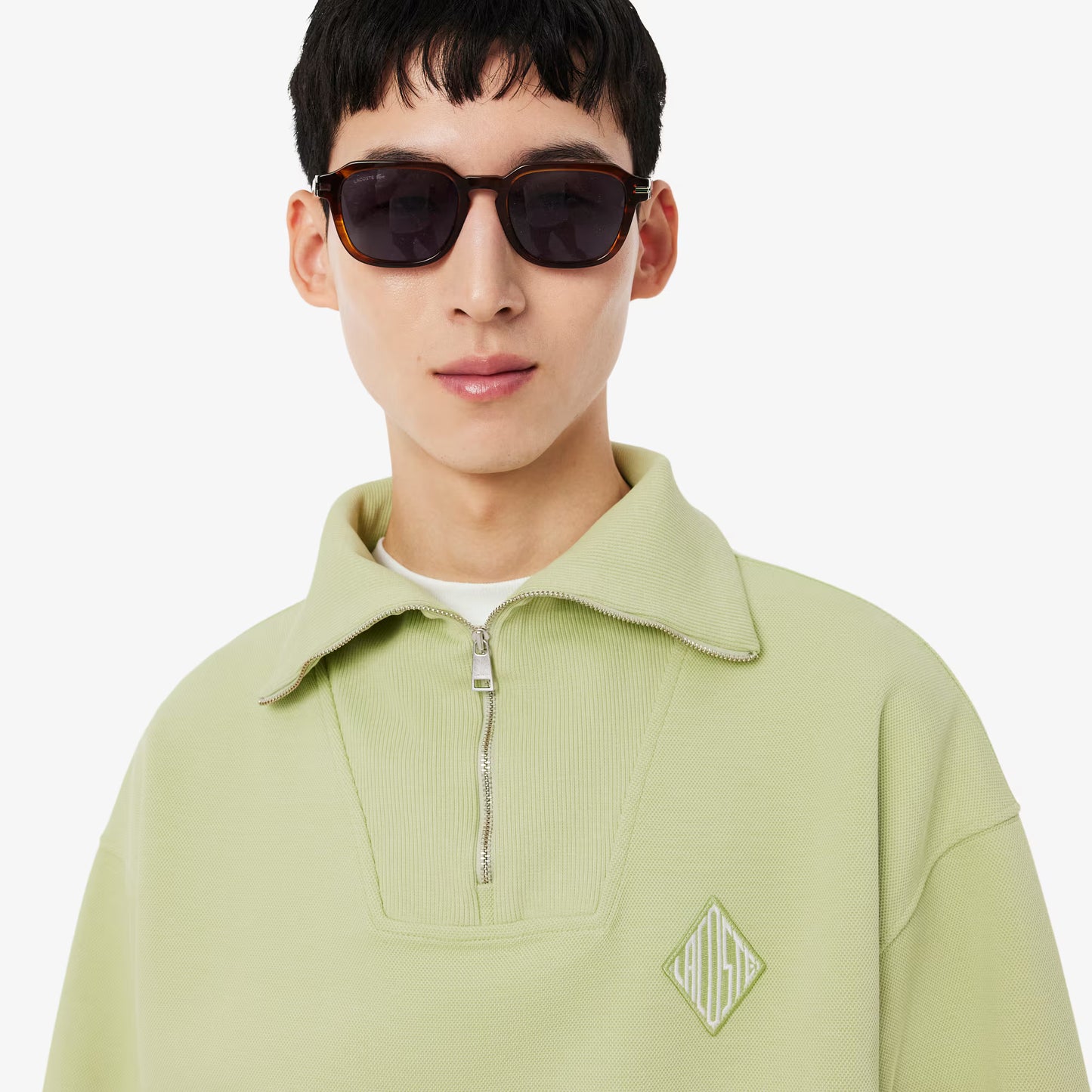 Loose Fit Zipped Neck Pique Sweatshirt