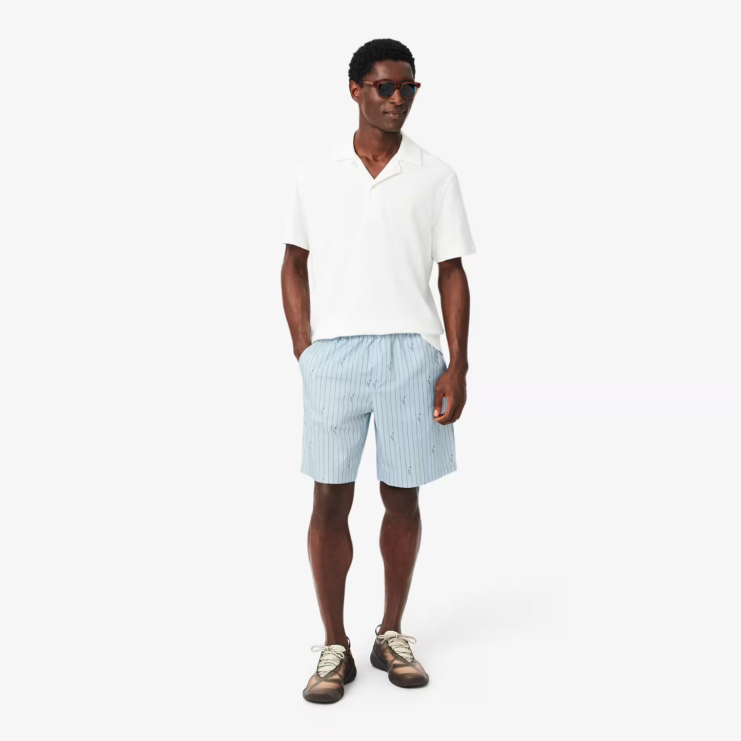 Crocodile Print Stripe Cotton Shorts