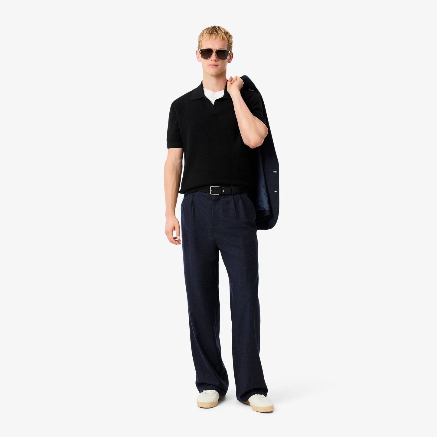Cotton Blend Open Polo Collar Sweater