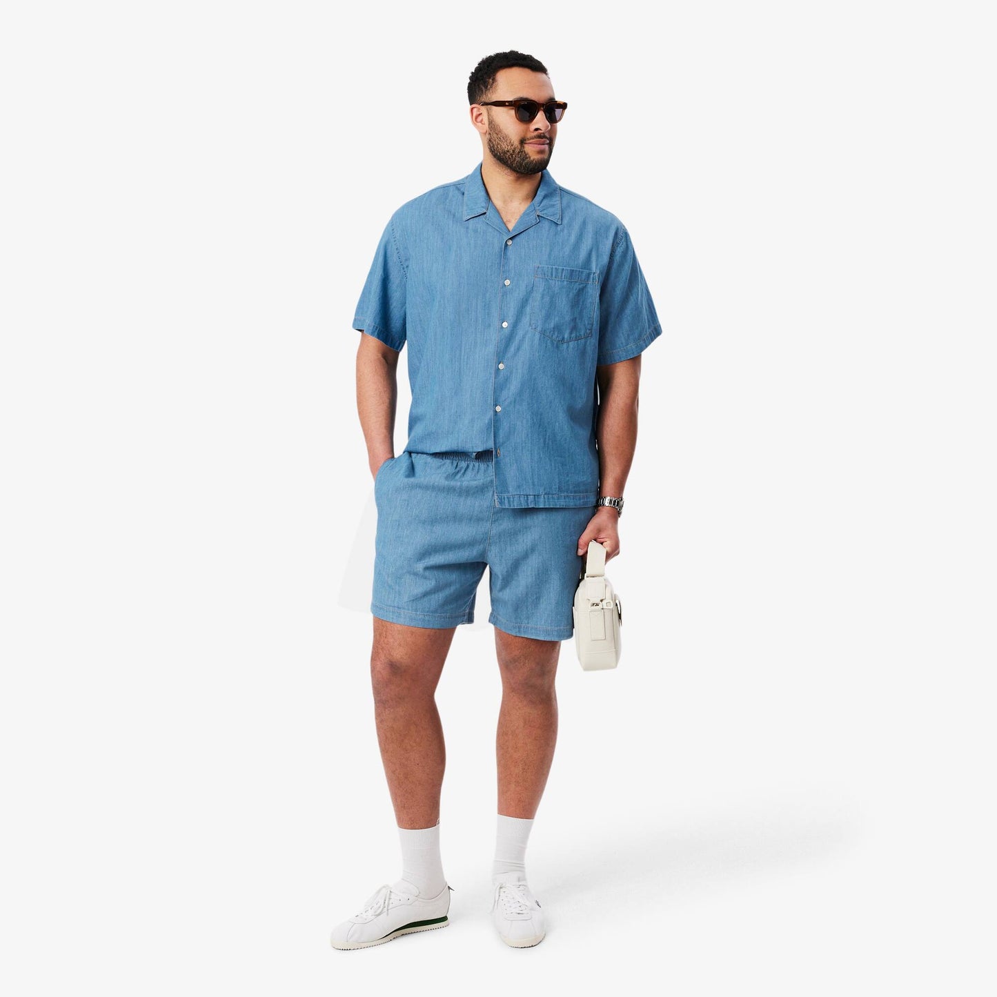 Relaxed Fit Open Neck Denim Shirt