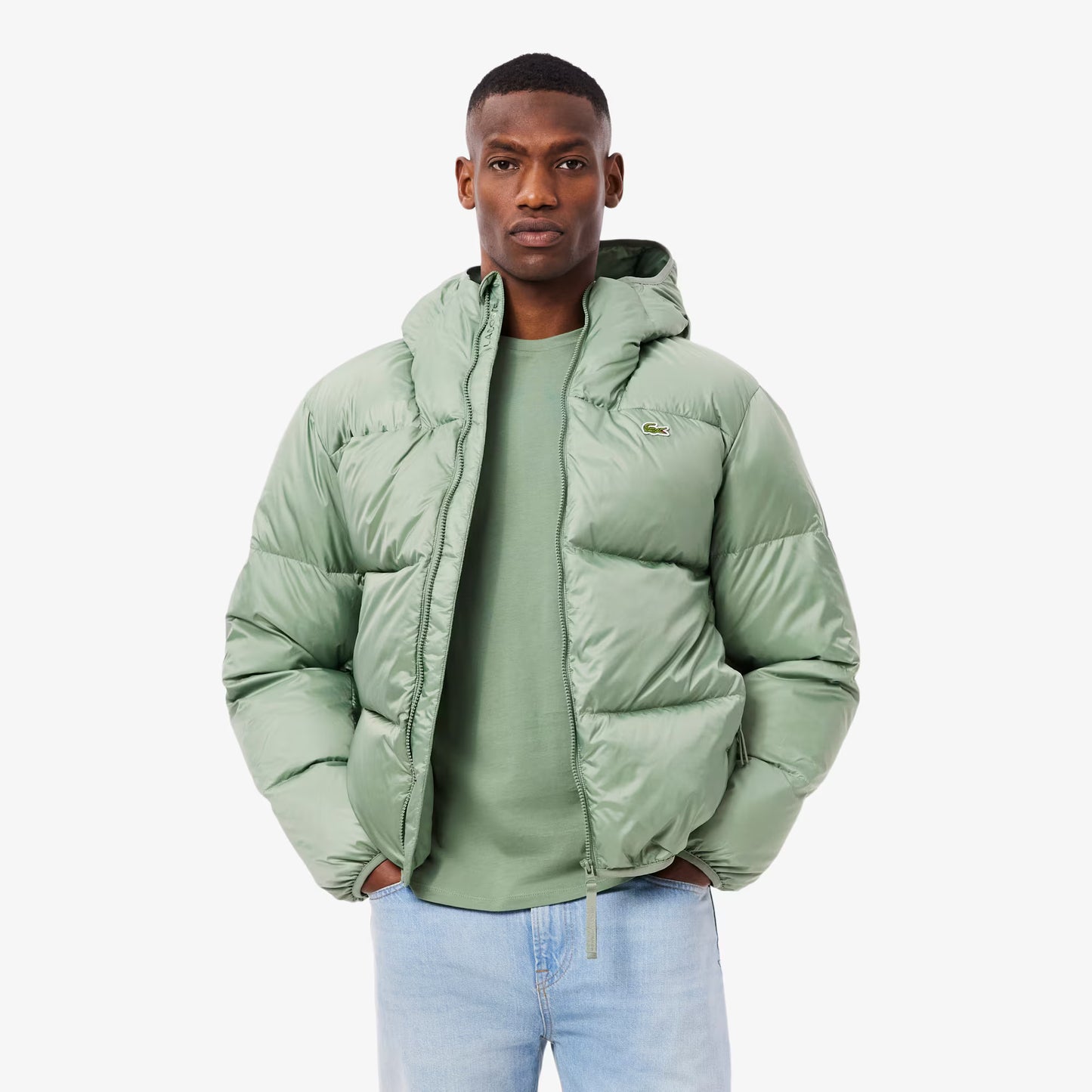 Short Water-Repellent Hooded Puffed Jacket
