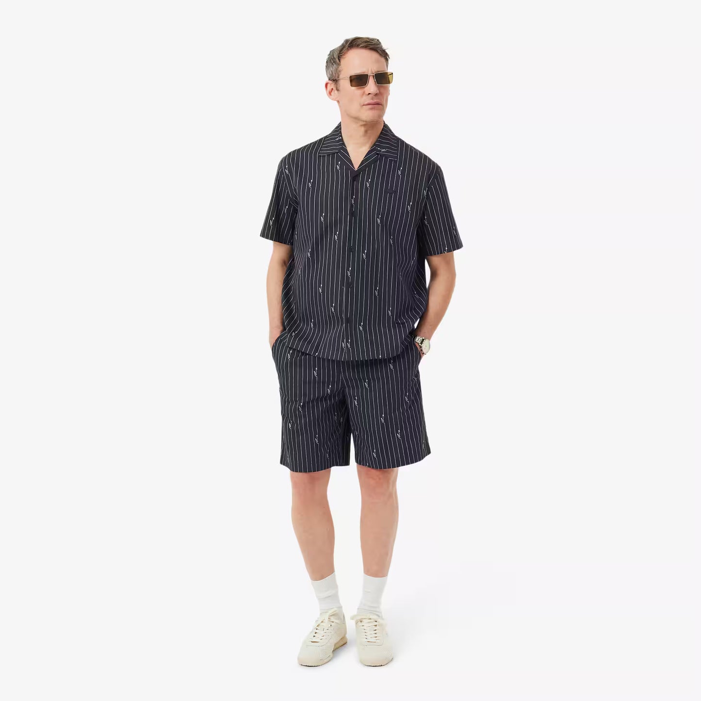 Crocodile Print Stripe Cotton Shorts