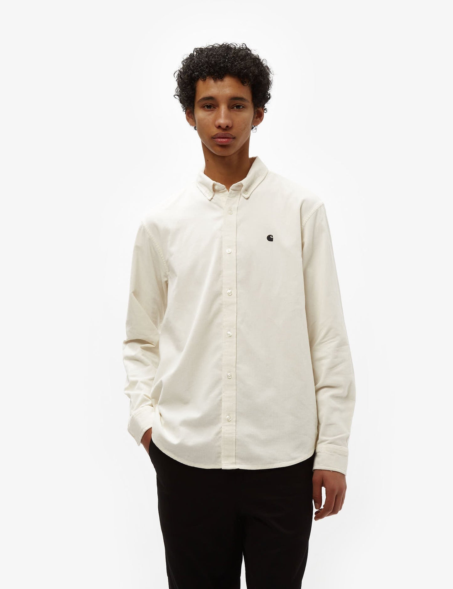Madison Feincordsamt-Hemd (Regular Fit) – Wachs/Schwarz