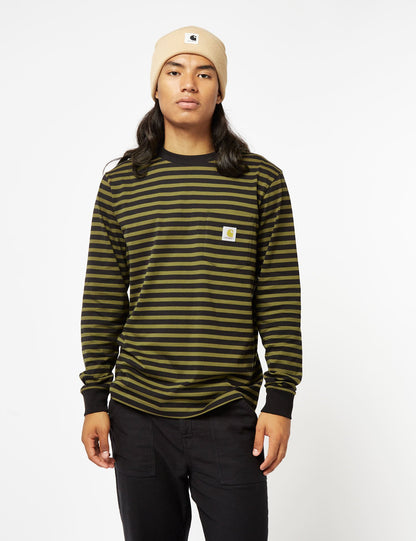 Seidler Langarm-T-Shirt mit Tasche (Seidler Stripe) – Highland Green
