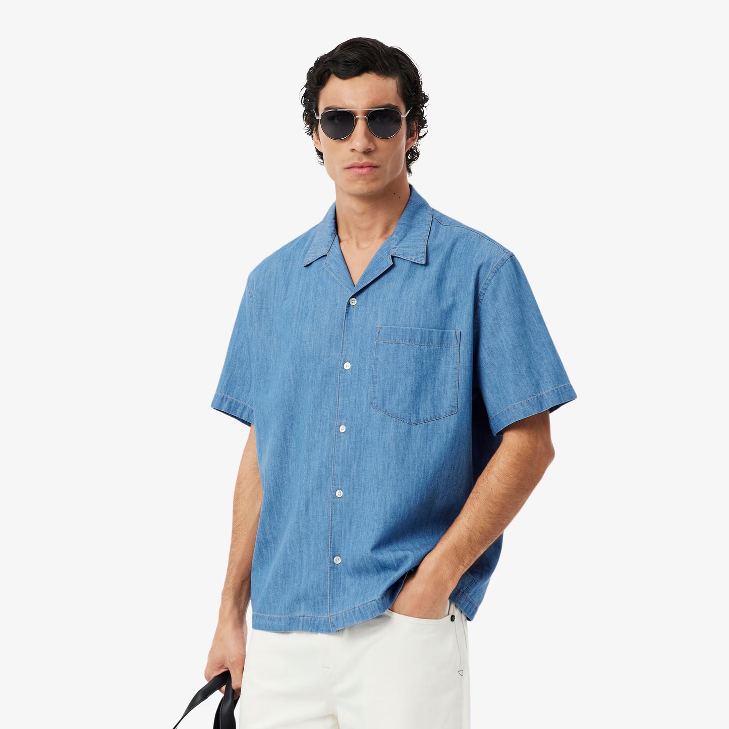 Relaxed Fit Open Neck Denim Shirt