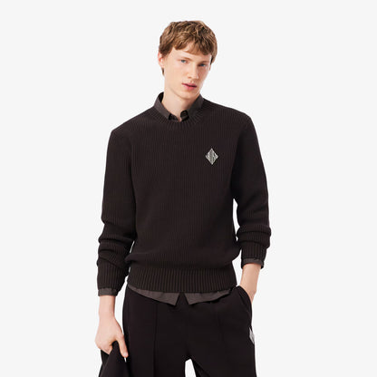 Pullover mit Perlen und Rippstrick-Applikation