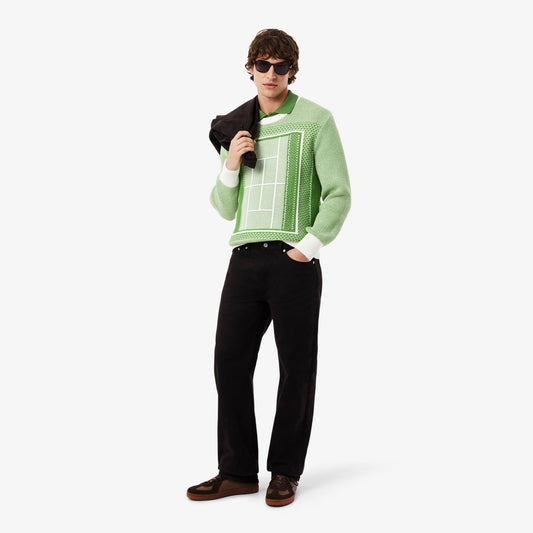 Jacquard-Pullover mit Tenniscourt-Grafik